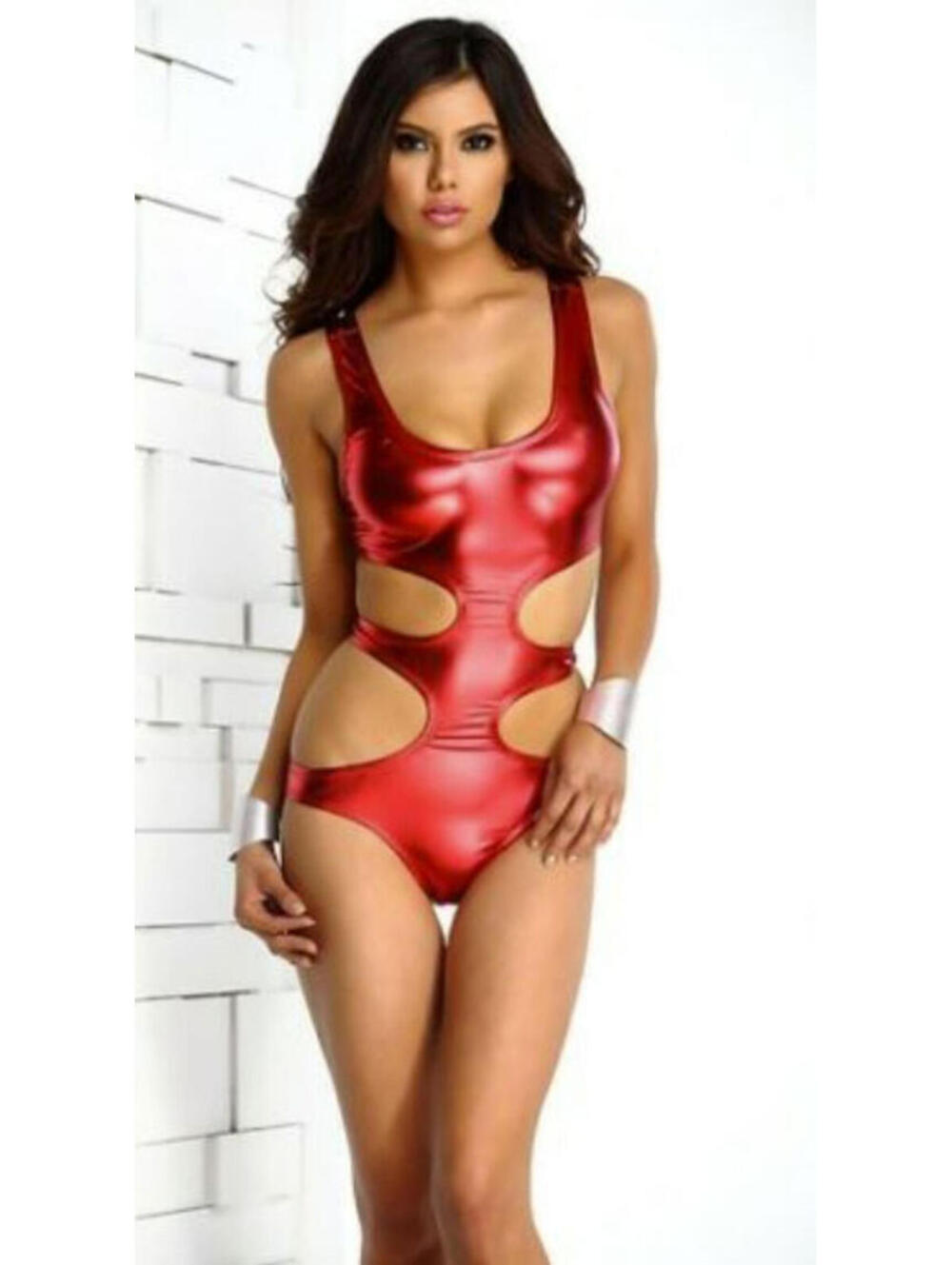 FORPLAY Majorca Swimsuit Metallic Strappy Monokini RED NWT SMALL